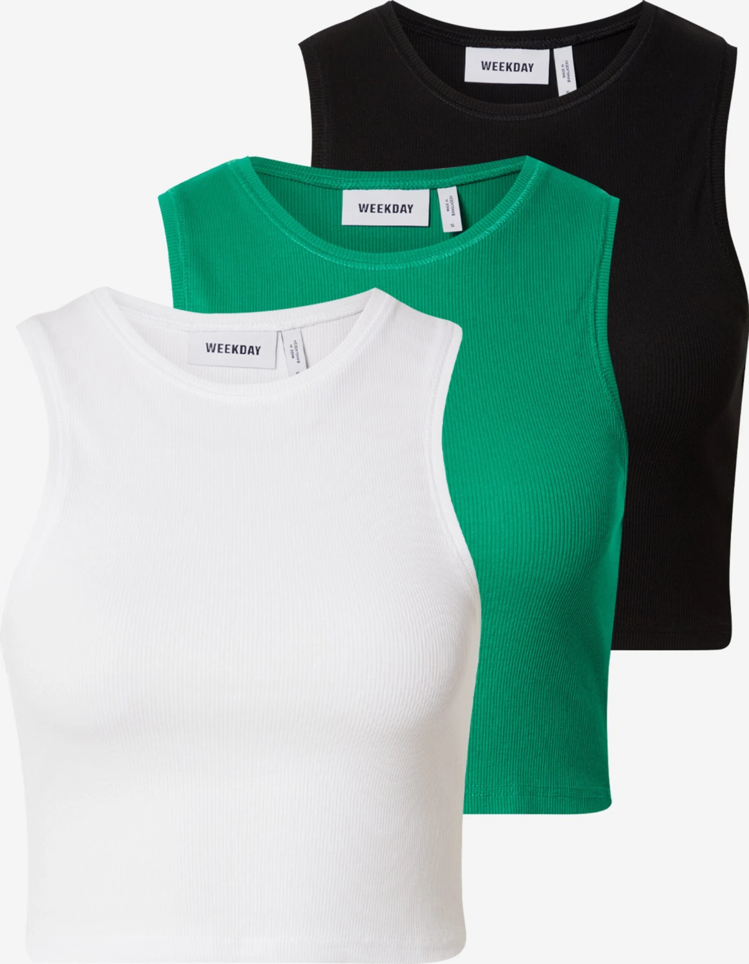 WEEKDAY Crop Tops Haut Femme Vert / Noir / Blanc
