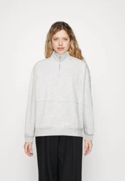 WEEKDAY Essence Half Zip - Sweatshirt - Light Grey Melange