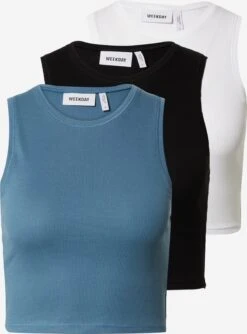 WEEKDAY Crop Tops Haut Femme Bleu-gris / Noir / Blanc