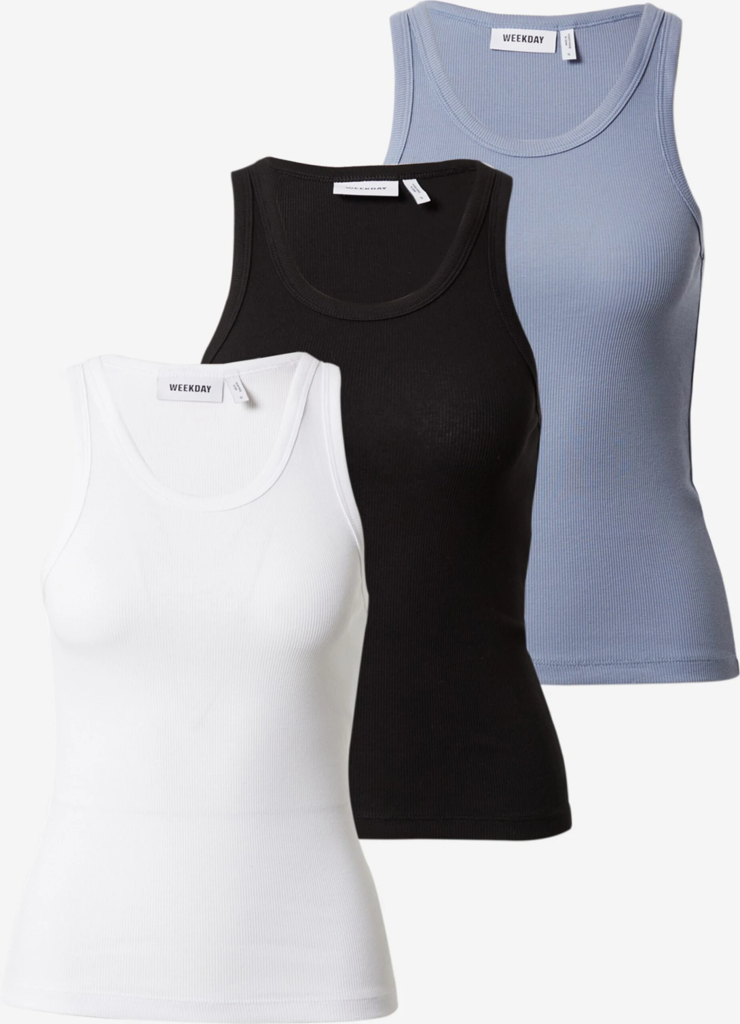 WEEKDAY Débardeurs Haut Femme Bleu Fumé / Noir / Blanc